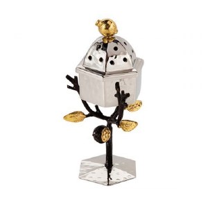 Yair Emanuel Standing Spice Box Stainless Steel Accentuated with Pomegranate Branch