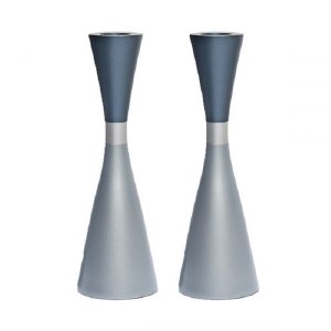 Yair Emanuel Anodized Aluminum Candlesticks Hour Glass Shape Ring Design Gray 7"