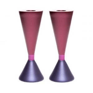 Yair Emanuel Anodized Aluminum Candlesticks Double Sided Purple and Maroon 6.5"