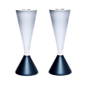 Yair Emanuel Anodized Aluminum Candlesticks Double Sided Gray 6.5"