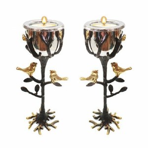 Yair Emanuel Brass Tealight Candlesticks Tree of Life Design 8"