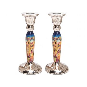 Yair Emanuel Hammered Stainless Steel Candlesticks Jerusalem Design Multicolor 6.5"