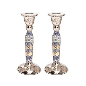 Yair Emanuel Hammered Stainless Steel Candlesticks Square Design Multicolor 6.5"