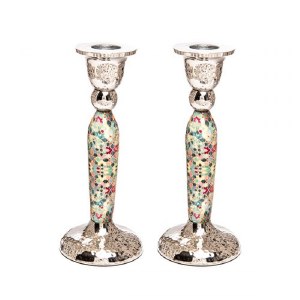 Yair Emanuel Hammered Stainless Steel Candlesticks Diamond Design Multicolor 6.5"