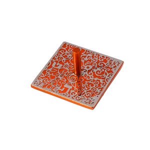 Flat Dreidel Decorative Orange Anodized Aluminum Cutout Design by Yair Emanuel