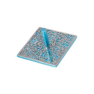 Flat Dreidel Decorative Turquoise Anodized Aluminum Cutout Design by Yair Emanuel