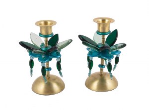 Candlesticks Bronze Metal Polymer Beads Teal and Green Small Flower Designed by Yair Emanuel