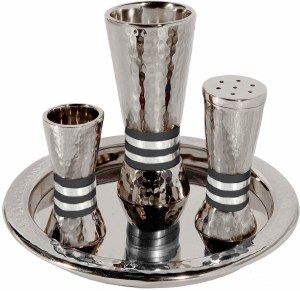 Yair Emanuel Havdallah Set Cone Shaped Hammered Nickel Designed with Black Rings