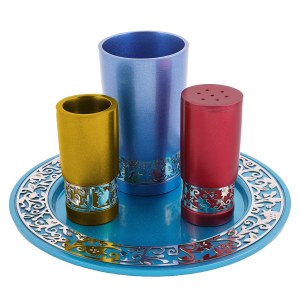 Havdallah Set Anodized Aluminum Cutout Multicolor 4 Piece Set Designed by Yair Emanuel
