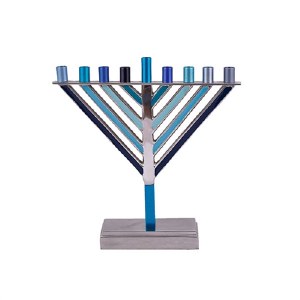 Yair Emanuel Candle Menorah Chabad Style Multi Tone Blue 7.5"