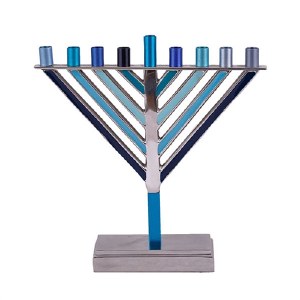 Yair Emanuel Candle Menorah Chabad Style Multi Tone Blue 8.5"