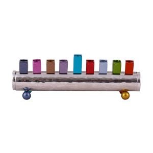 Candle Menorah Hammered Cylinder Shaped Strip Colorful by Yair Emanuel