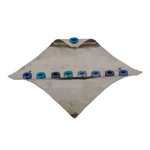 Candle Menorah Hammered Waved Diamond Shape Blue by Yair Emanuel