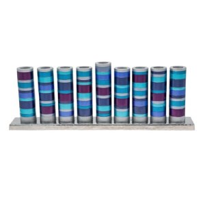 Yair Emanuel Aluminum Strip Menorah Cylinder Shape Full Rings Design Blue
