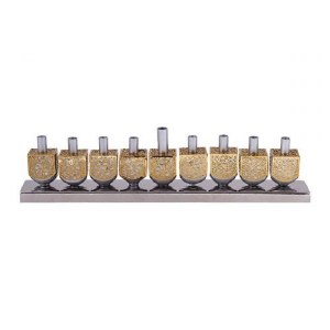 Candle Menorah Silver Colored Aluminum Dreidels with Brass Metal Cutouts by Yair Emanuel