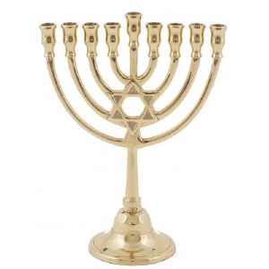 Yair Emanuel Candle Menorah Gold Rounded Cups and Branches Star of David Design