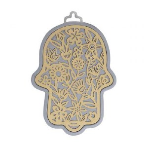 Hamsa Hand Laser Cut Flowered Brass and Silver Design