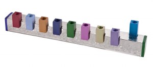 Yair Emanuel Candle Menorah Hammered Metal Base and Multicolor Square Cups