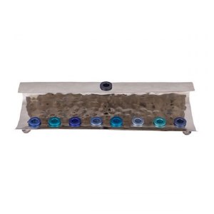 Candle Menorah Hammered Wave Shape Blue by Yair Emanuel