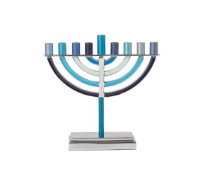 Yair Emanuel Candle Menorah Small Classic Style Blue Toned Branches