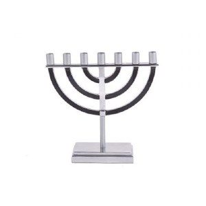 Yair Emanuel 7 Branch Menorah Black and Silver Rounded Cups and Branches Small Size