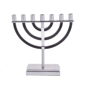 Yair Emanuel 7 Branch Menorah Black and Silver Rounded Cups and Branches Large Size