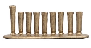 Yair Emanuel Metal Hand Made Strip Menorah Cylinder Shape Oval Base Gold
