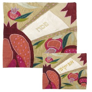 Yair Emanuel Raw Silk Matzah Cover and Afikoman Bag Set - Crown Silver