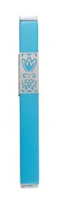 Mezuzah Case Metal Sleeve Cutout Turquoise Designed by Yair Emanuel 12cm