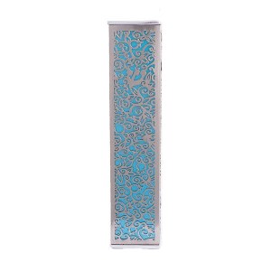 Yair Emanuel Mezuzah Case Wide Anodized Metal Cutout Pomegranate Design Turquoise 12cm