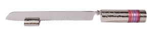 Yair Emanuel Challah Knife Hammered Metal Designed with Pink Rings