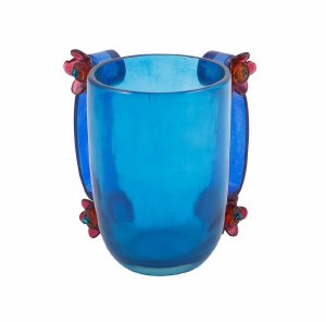 Washing Cup Polyresin Turquoise Accented with Flowers Designed by Yair Emanuel