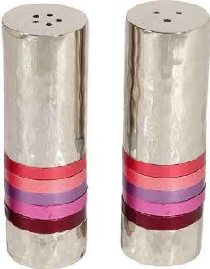 Yair Emanuel Hammered Salt and Pepper Shaker Set- Reds