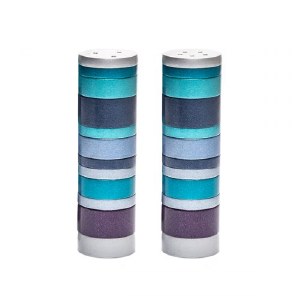 Yair Emanuel Salt and Pepper Shakers Cylinder Shape Full Rings Design Blue