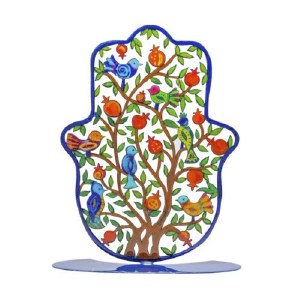 Yair Emanuel Standing Hamsa Large Size Hand Painted Colorful Tree of Life Design 7"