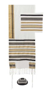 Multi Fabric Tallis Black and Brown Striped Design by Yair Emanuel