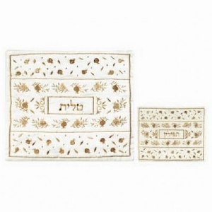 Yair Emanuel Embroidered Tallit and Tefillin Bag Set - Pomegranates Gold