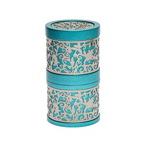 Yair Emanuel Travel Havdallah Set Laser Cut Pomegranate Design Turquoise