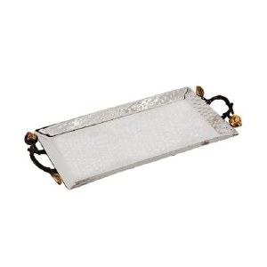 Yair Emanuel Stainless Steel Hammered Tray with Pomegranate Designed Handles 6.5"x11"