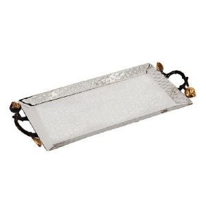 Yair Emanuel Stainless Steel Hammered Tray Pomegranate Designed Handles 8"x13"