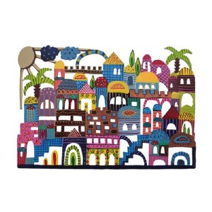 Yair Emanuel Metal Hand Painted Wall Hanging Jerusalem 14" x 10"