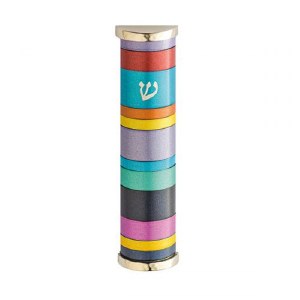 Yair Emanuel Aluminum Mezuzah Case with Multi Color Rings 10cm