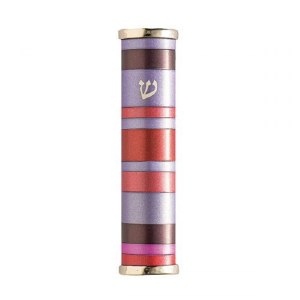 Yair Emanuel Aluminum Mezuzah Case with Maroon Purple Pink and Red Rings 10cm