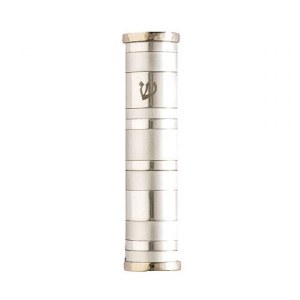 Yair Emanuel Aluminum Mezuzah Case with Silver Color Rings 10cm