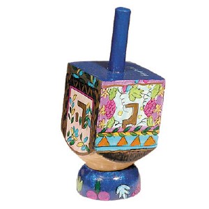 Yair Emanuel Small Painted Dreidel with Stand Floral Design