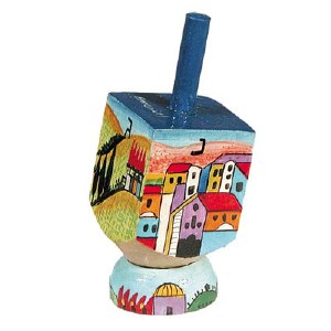 Yair Emanuel Small Painted Dreidel With Stand - Jerusalem Vista