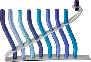 Yair Emanuel Judaica Lyre Chanukah Candle Menorah Blue