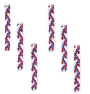Flat Braided Havdalah Candle Red White Blue Tall 15" 6 Pack