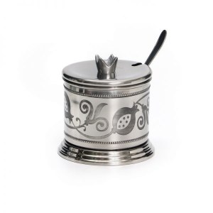 Honey Dish Silver Color Pomegranate Shape and Design with Cover and Spoon