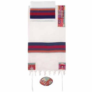 Yair Emanuel Embroidered Cotton Tallit - Jerusalem in Color THE-4 50" X 77"